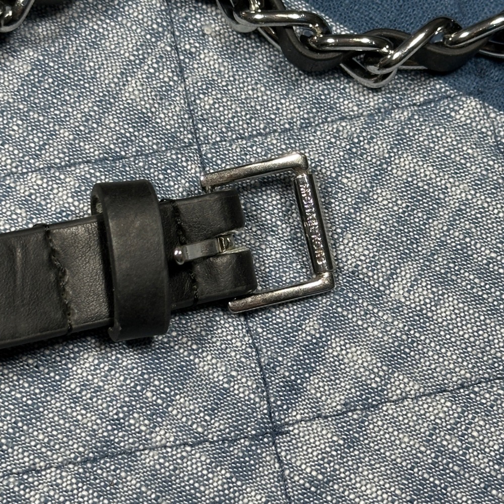 Michael Kors Black Leather Silver Chain Link Belt Women Small Medium Hardware - Picture 4 of 4